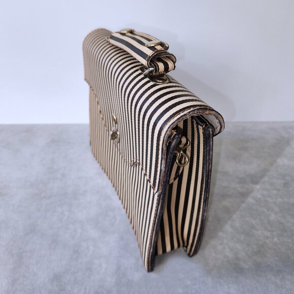 RARE 1970’s Vintage Striped Coated Leather Teens School Book Bag Satchel Korea - Picture 4 of 9